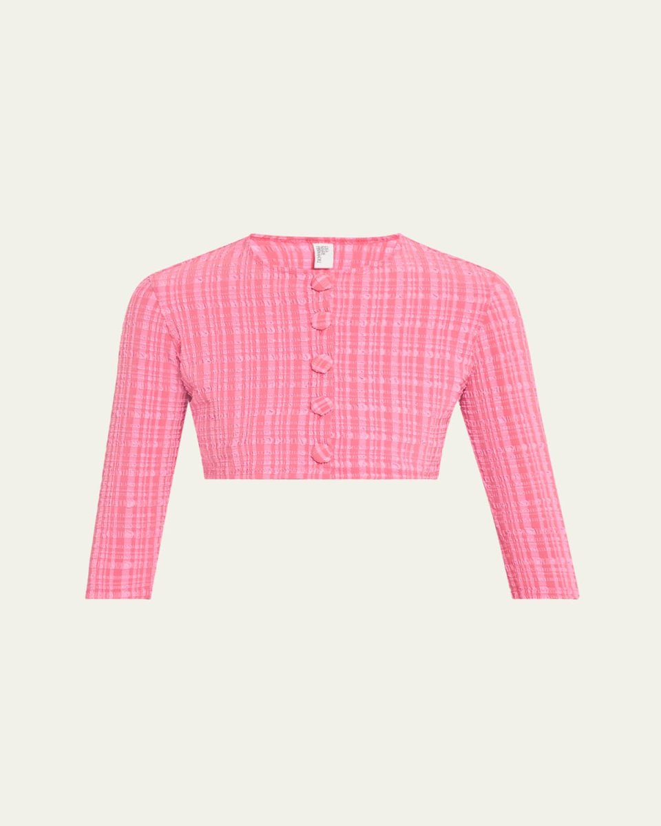 Striped Seersucker Cropped Swim Cardigan